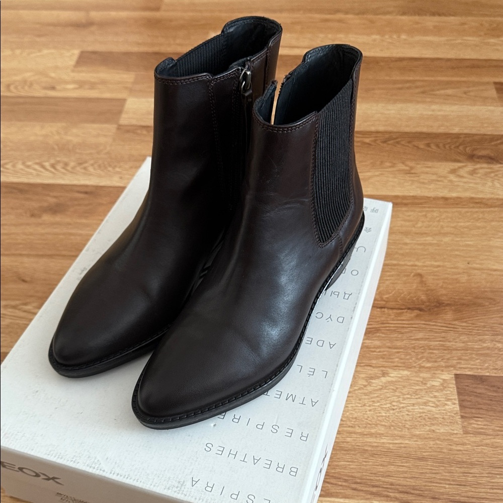 Geox Dark Brown Leather Ankle Boots